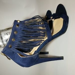 Blue suede  Fringed Women's Stilleto Heels .